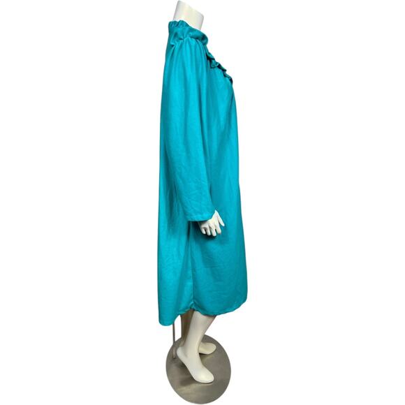 Vintage Teal Zip-Front Robe Nightgown with Lace Trim and Ruffle Details - Large - Picture 5 of 7
